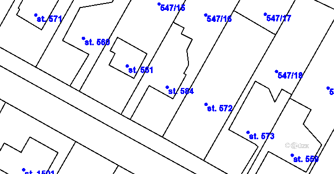 Parcela st. 584 v KÚ Hostinné, Katastrální mapa