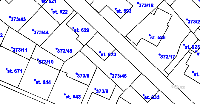 Parcela st. 623 v KÚ Hostinné, Katastrální mapa