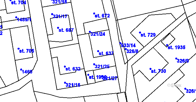 Parcela st. 637 v KÚ Hostinné, Katastrální mapa