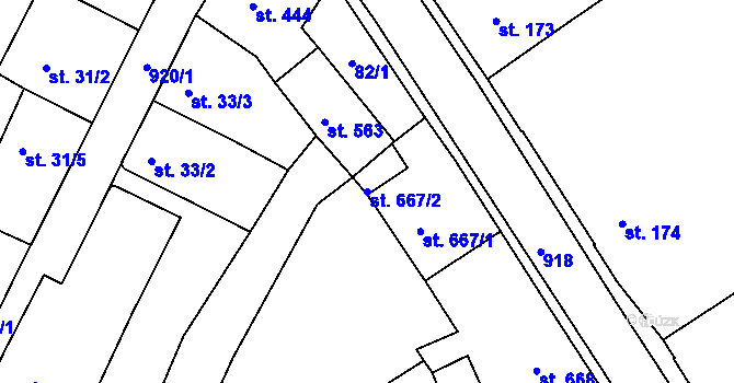 Parcela st. 667/2 v KÚ Hostinné, Katastrální mapa