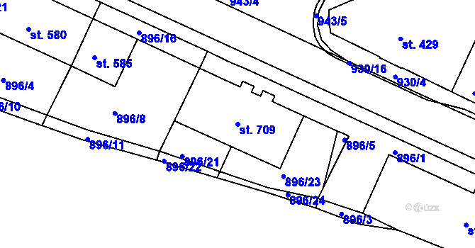 Parcela st. 709 v KÚ Hostinné, Katastrální mapa