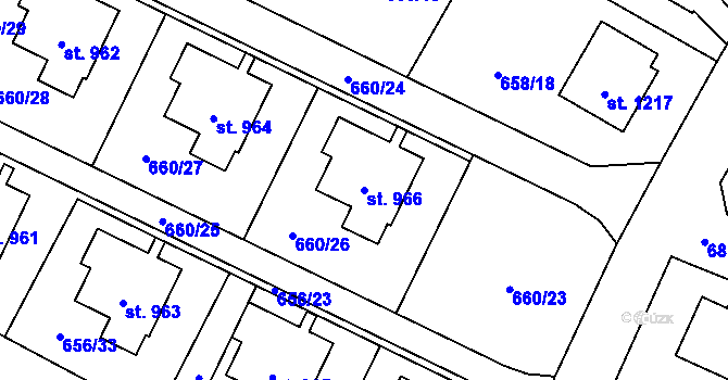 Parcela st. 966 v KÚ Hostinné, Katastrální mapa
