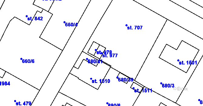 Parcela st. 977 v KÚ Hostinné, Katastrální mapa