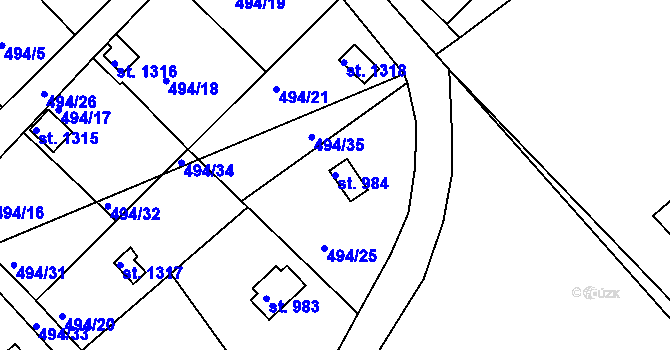 Parcela st. 984 v KÚ Hostinné, Katastrální mapa