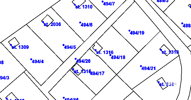 Parcela st. 1316 v KÚ Hostinné, Katastrální mapa