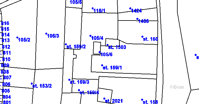 Parcela st. 105/6 v KÚ Hostinné, Katastrální mapa