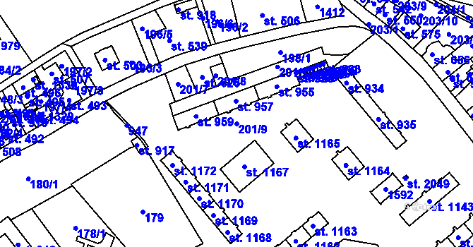 Parcela st. 201/9 v KÚ Hostinné, Katastrální mapa