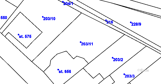 Parcela st. 203/11 v KÚ Hostinné, Katastrální mapa