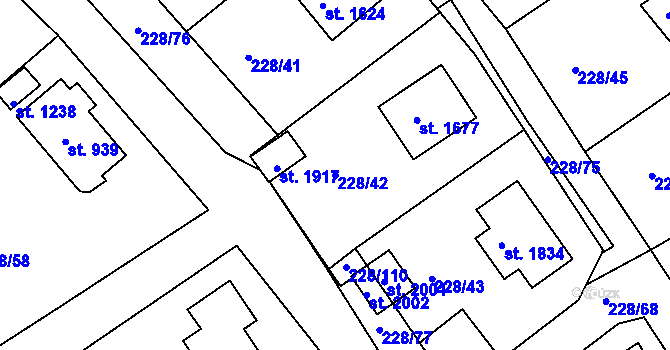 Parcela st. 228/42 v KÚ Hostinné, Katastrální mapa