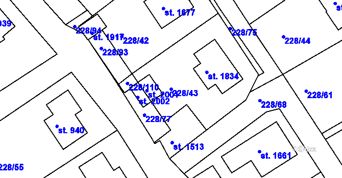 Parcela st. 228/43 v KÚ Hostinné, Katastrální mapa
