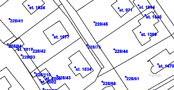 Parcela st. 228/75 v KÚ Hostinné, Katastrální mapa