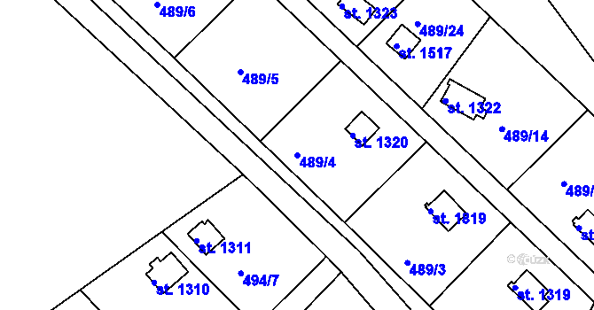 Parcela st. 489/4 v KÚ Hostinné, Katastrální mapa