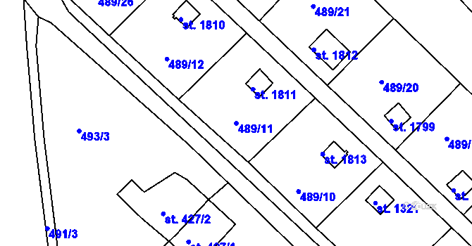 Parcela st. 489/11 v KÚ Hostinné, Katastrální mapa