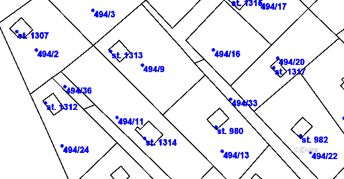 Parcela st. 494/12 v KÚ Hostinné, Katastrální mapa