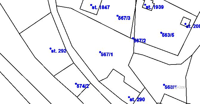 Parcela st. 567/1 v KÚ Hostinné, Katastrální mapa