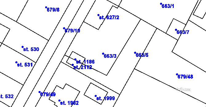 Parcela st. 663/3 v KÚ Hostinné, Katastrální mapa