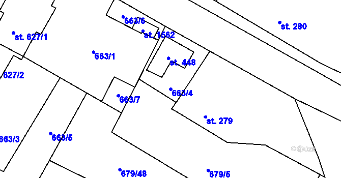 Parcela st. 663/4 v KÚ Hostinné, Katastrální mapa