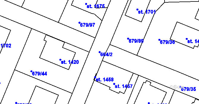 Parcela st. 664/2 v KÚ Hostinné, Katastrální mapa
