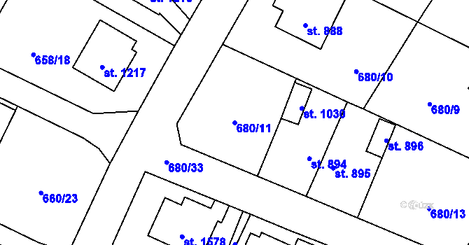 Parcela st. 680/11 v KÚ Hostinné, Katastrální mapa