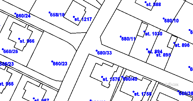 Parcela st. 680/33 v KÚ Hostinné, Katastrální mapa