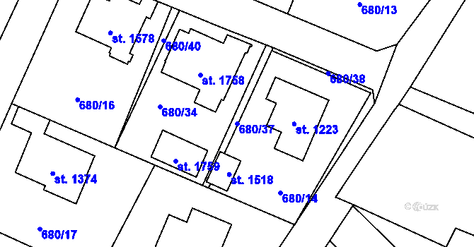 Parcela st. 680/37 v KÚ Hostinné, Katastrální mapa