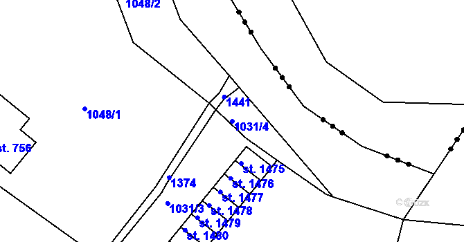 Parcela st. 1031/4 v KÚ Hostinné, Katastrální mapa