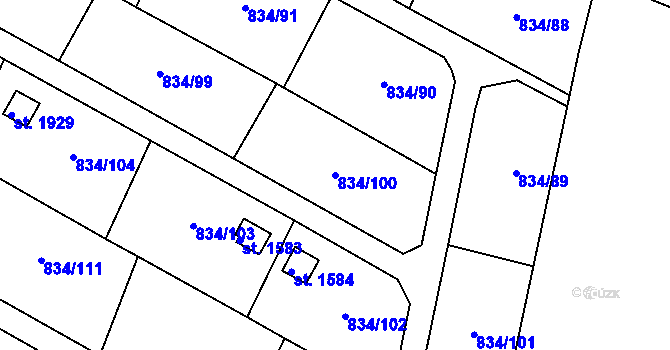 Parcela st. 834/100 v KÚ Hostinné, Katastrální mapa