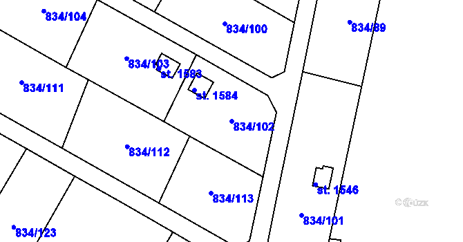 Parcela st. 834/102 v KÚ Hostinné, Katastrální mapa