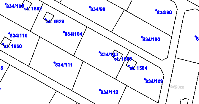 Parcela st. 834/103 v KÚ Hostinné, Katastrální mapa