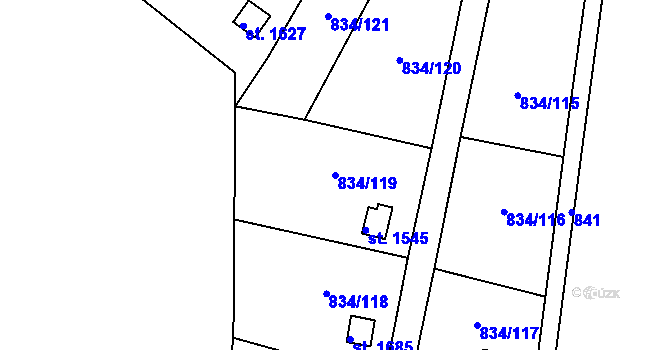 Parcela st. 834/119 v KÚ Hostinné, Katastrální mapa