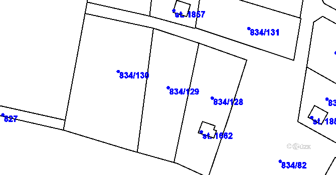Parcela st. 834/129 v KÚ Hostinné, Katastrální mapa