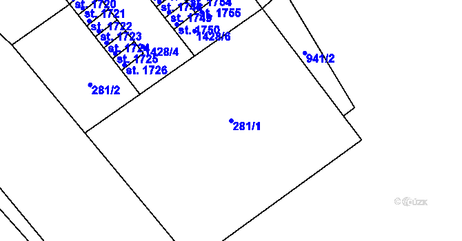 Parcela st. 281/1 v KÚ Hostinné, Katastrální mapa