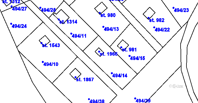 Parcela st. 1966 v KÚ Hostinné, Katastrální mapa