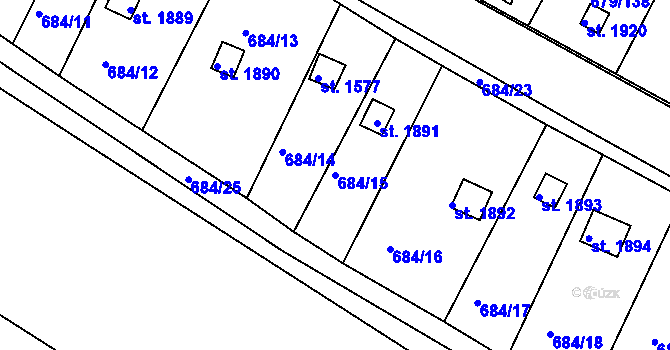 Parcela st. 684/15 v KÚ Hostinné, Katastrální mapa