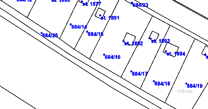 Parcela st. 684/16 v KÚ Hostinné, Katastrální mapa