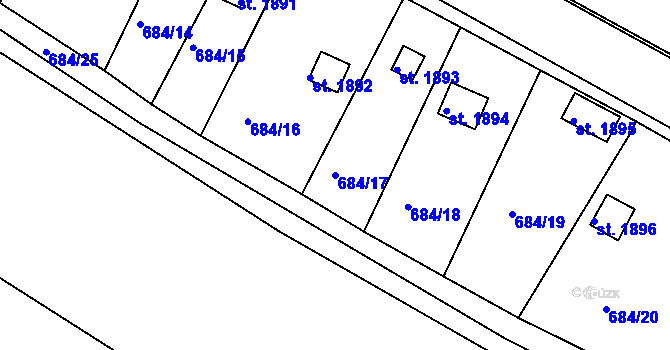 Parcela st. 684/17 v KÚ Hostinné, Katastrální mapa