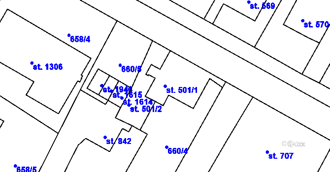 Parcela st. 501/1 v KÚ Hostinné, Katastrální mapa