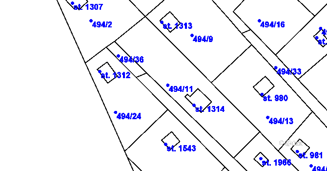 Parcela st. 494/28 v KÚ Hostinné, Katastrální mapa