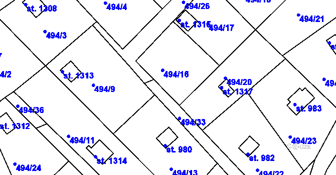 Parcela st. 494/31 v KÚ Hostinné, Katastrální mapa