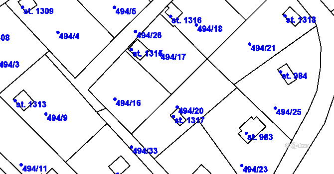 Parcela st. 494/32 v KÚ Hostinné, Katastrální mapa