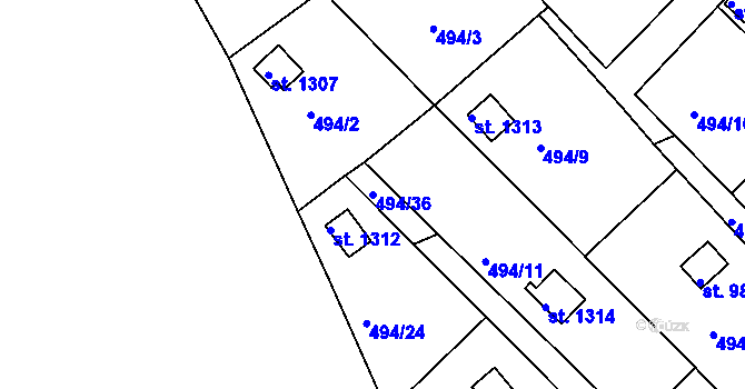 Parcela st. 494/36 v KÚ Hostinné, Katastrální mapa