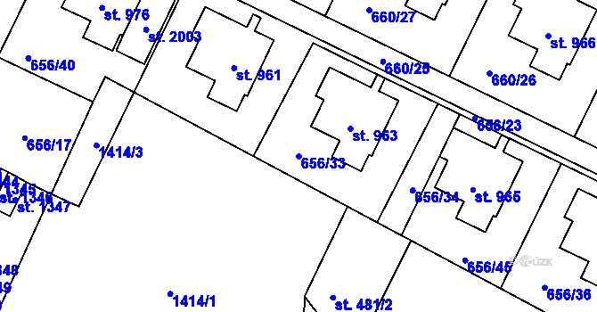 Parcela st. 656/33 v KÚ Hostinné, Katastrální mapa