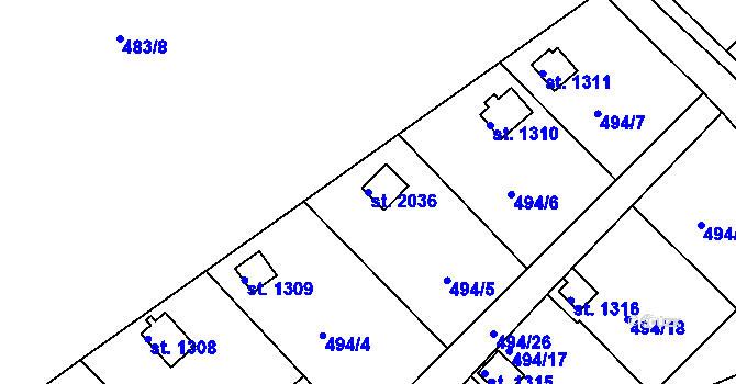 Parcela st. 2036 v KÚ Hostinné, Katastrální mapa