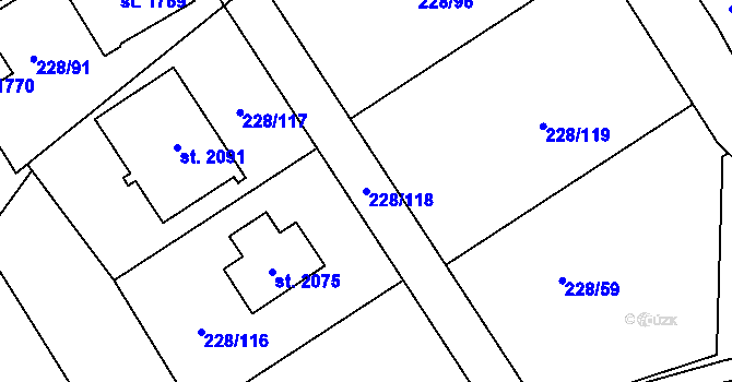 Parcela st. 228/118 v KÚ Hostinné, Katastrální mapa