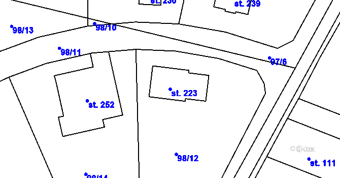 Parcela st. 223 v KÚ Hostišová, Katastrální mapa
