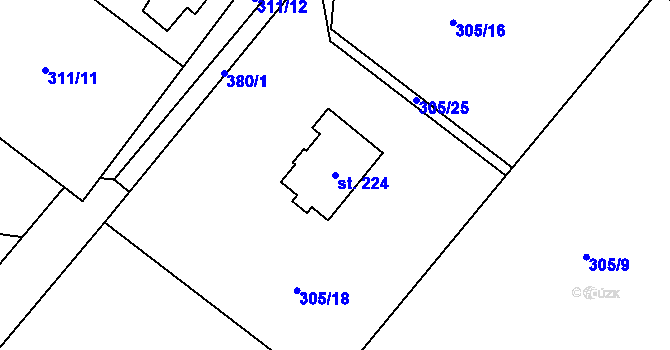 Parcela st. 224 v KÚ Hostišová, Katastrální mapa