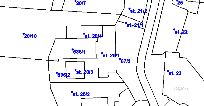Parcela st. 20/1 v KÚ Hostišová, Katastrální mapa