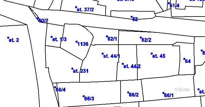 Parcela st. 44/1 v KÚ Hostišová, Katastrální mapa
