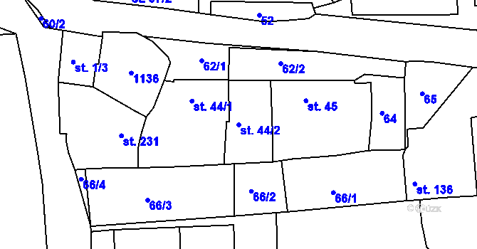 Parcela st. 44/2 v KÚ Hostišová, Katastrální mapa
