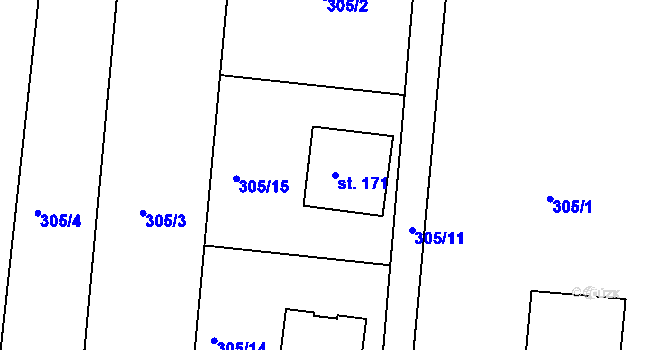 Parcela st. 171 v KÚ Hostišová, Katastrální mapa